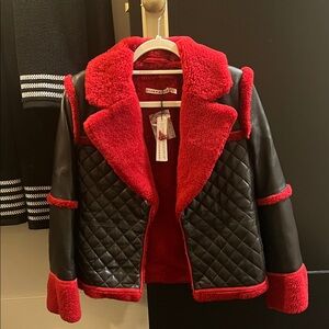 Red and Black Quilted Leather Jacket
